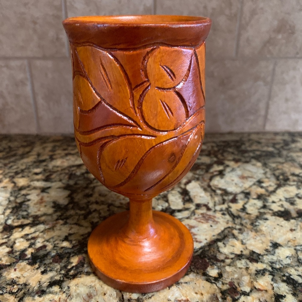 Vintage Wooden Goblet/Chalice with Carved Leaves